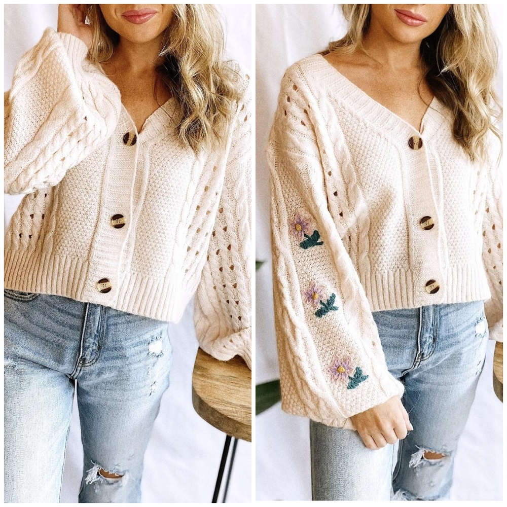HYFVE Feminine Vintage Chic Ivory Cream Knitted Cardigan